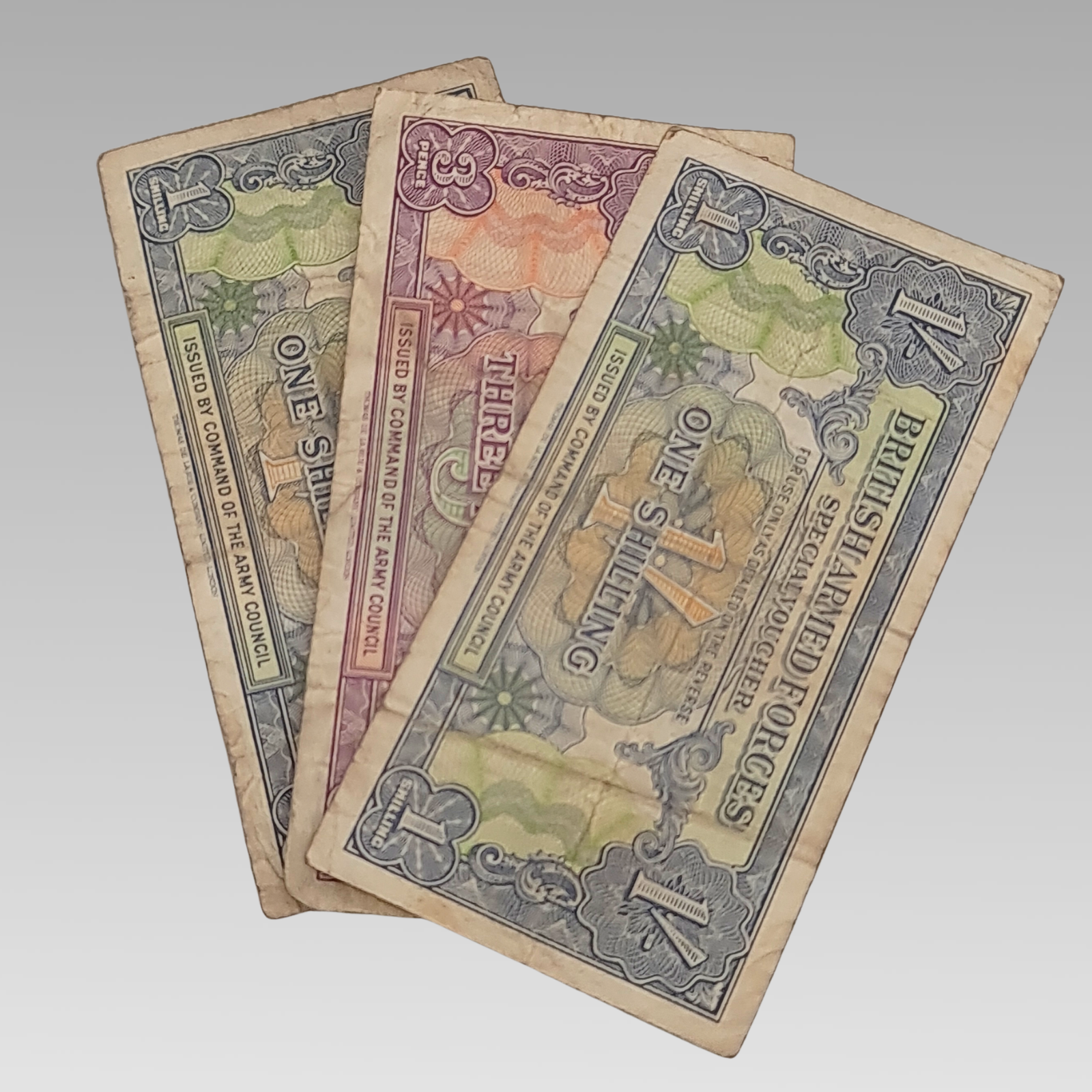WW2 British Armed Forces Special Voucher Notes 1 Shilling & 3 Pence x3