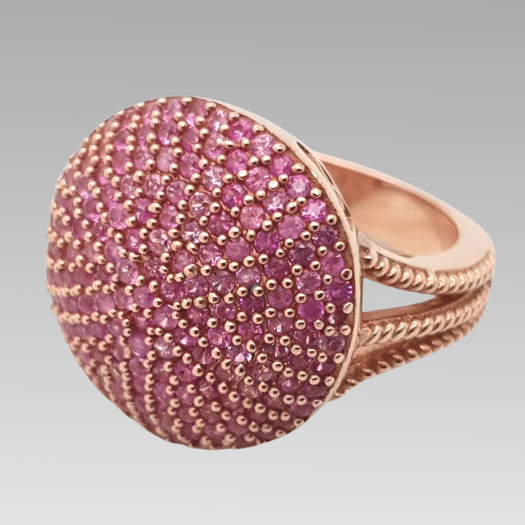 Pink Sapphire Cluster Ring Rose Gold Plated Sterling Silver Size O