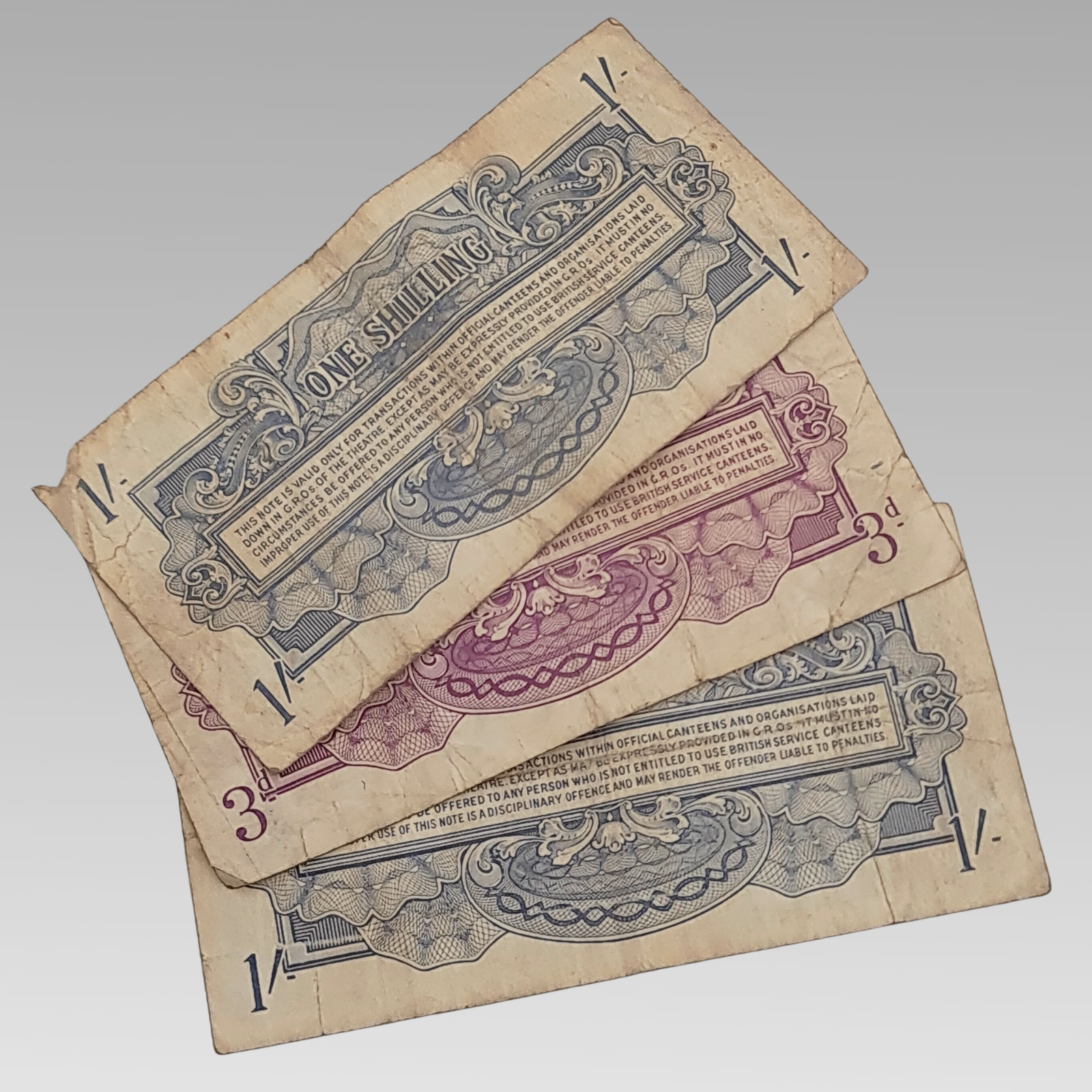 WW2 British Armed Forces Special Voucher Notes 1 Shilling & 3 Pence x3