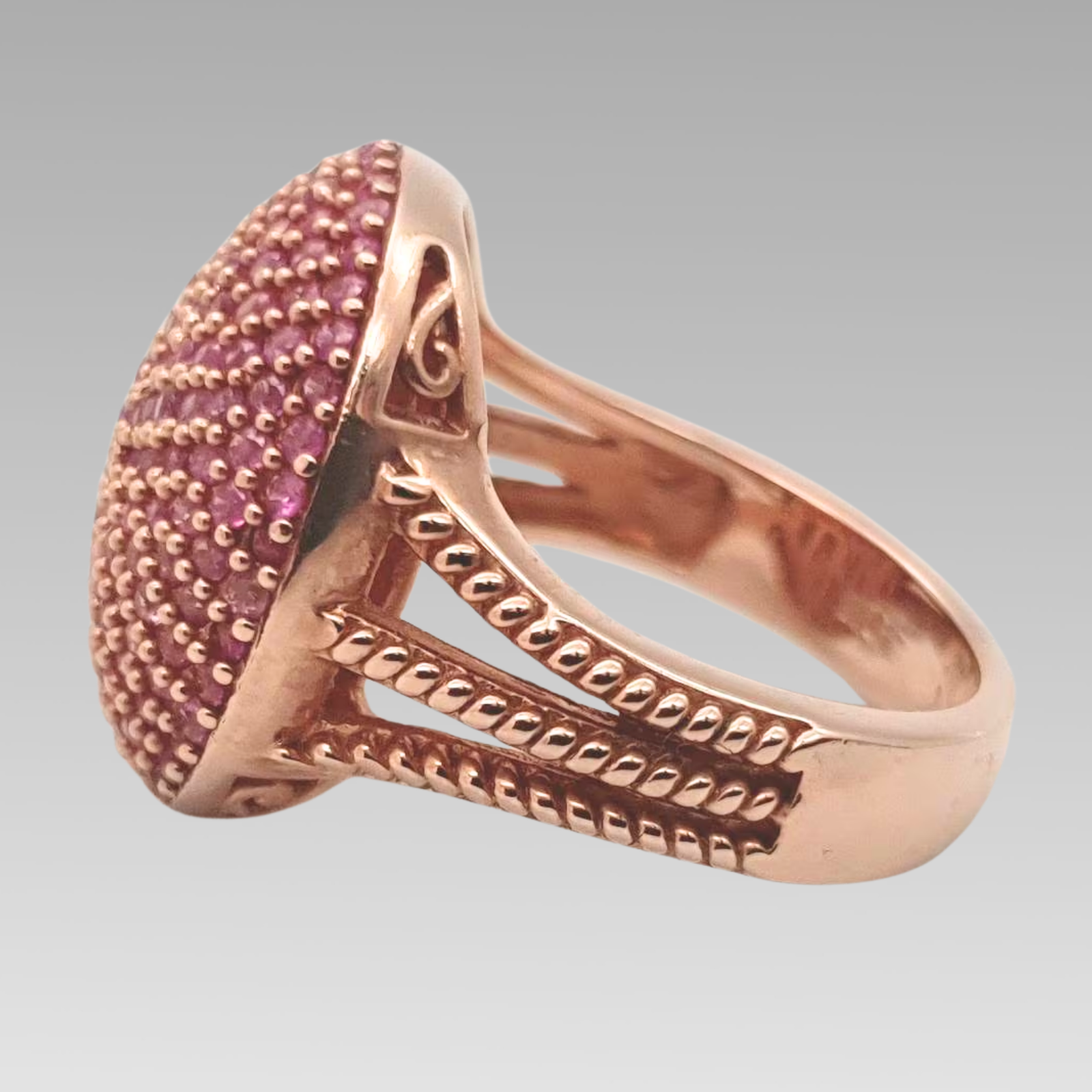 Pink Sapphire Cluster Ring Rose Gold Plated Sterling Silver Size O