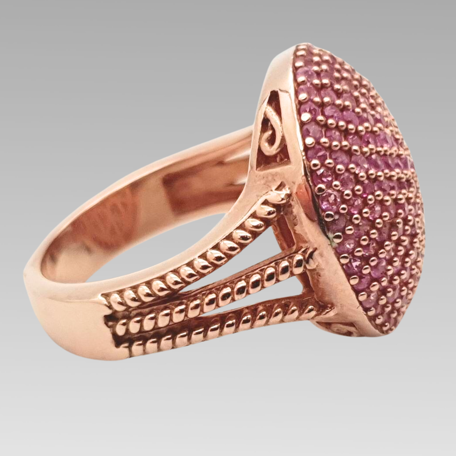 Pink Sapphire Cluster Ring Rose Gold Plated Sterling Silver Size O