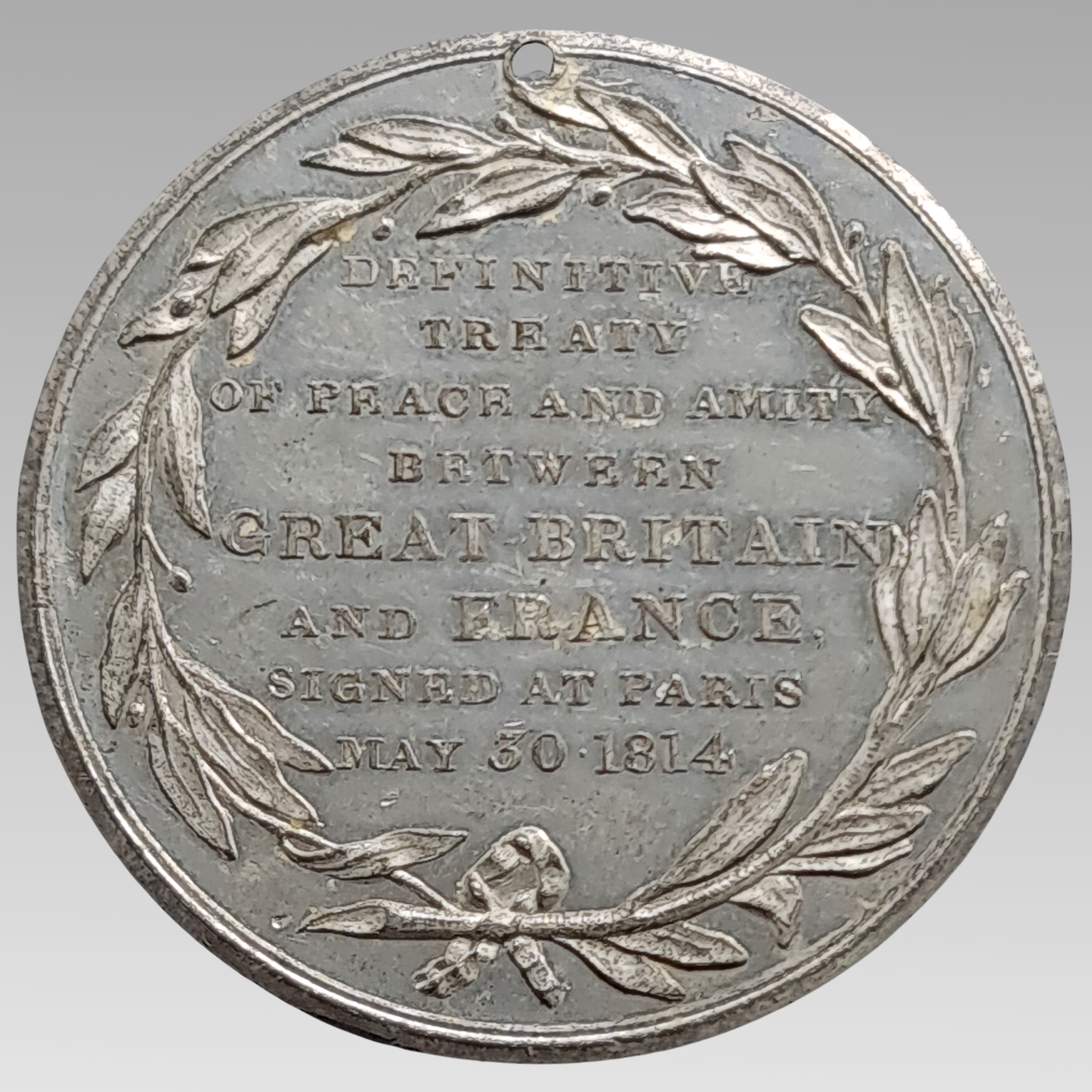 Treaty of Paris 1814 Medal Defeat of Napoleon Britain France