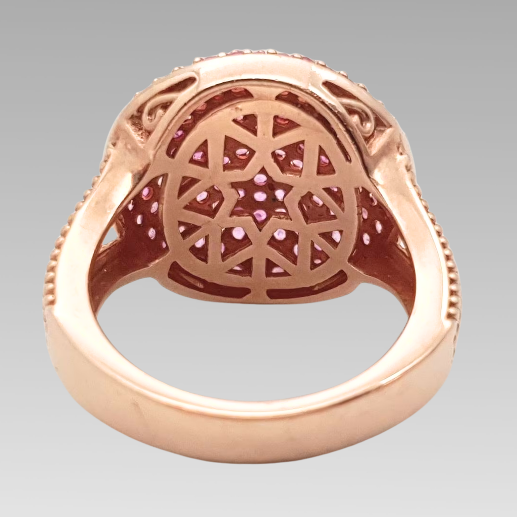 Pink Sapphire Cluster Ring Rose Gold Plated Sterling Silver Size O