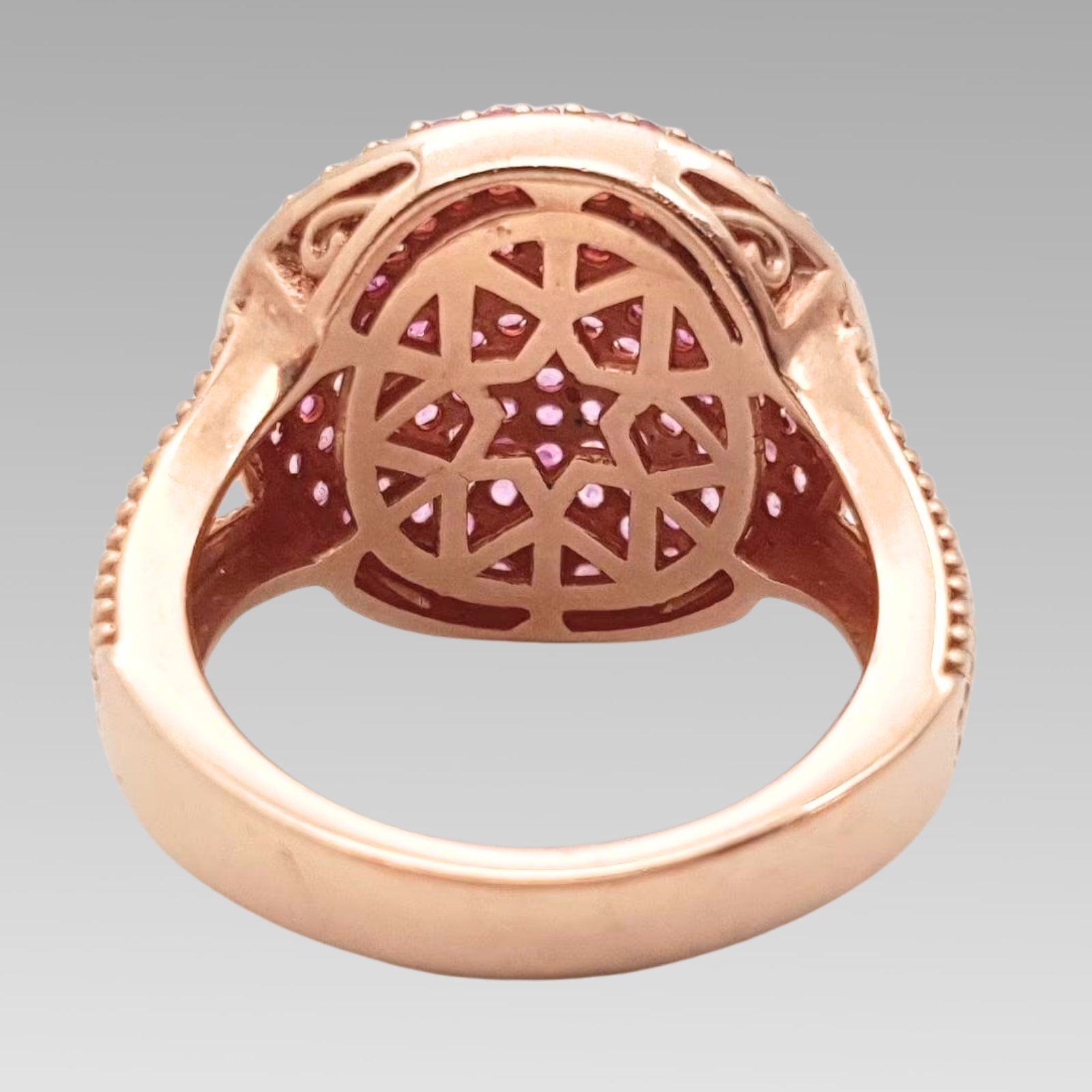 Pink Sapphire Cluster Ring Rose Gold Plated Sterling Silver Size O