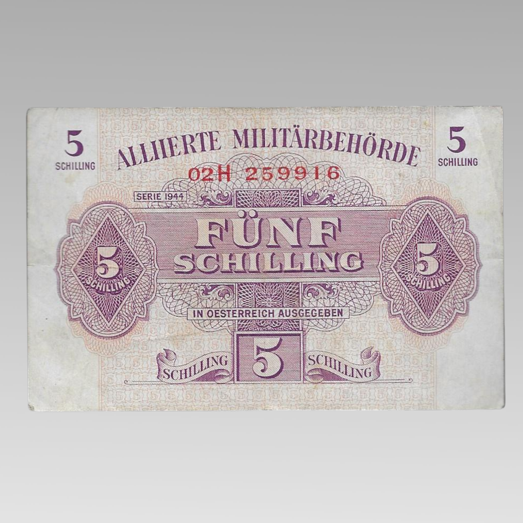 1944 Allied Military Authority Austria 5 Schilling Occupation Banknote
