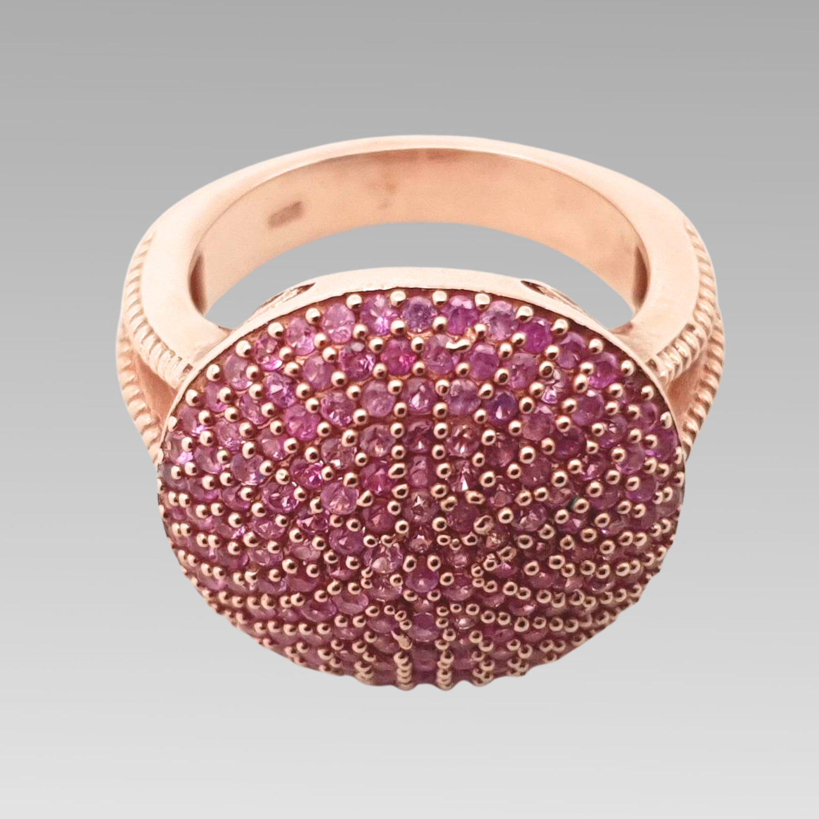 Pink Sapphire Cluster Ring Rose Gold Plated Sterling Silver Size O