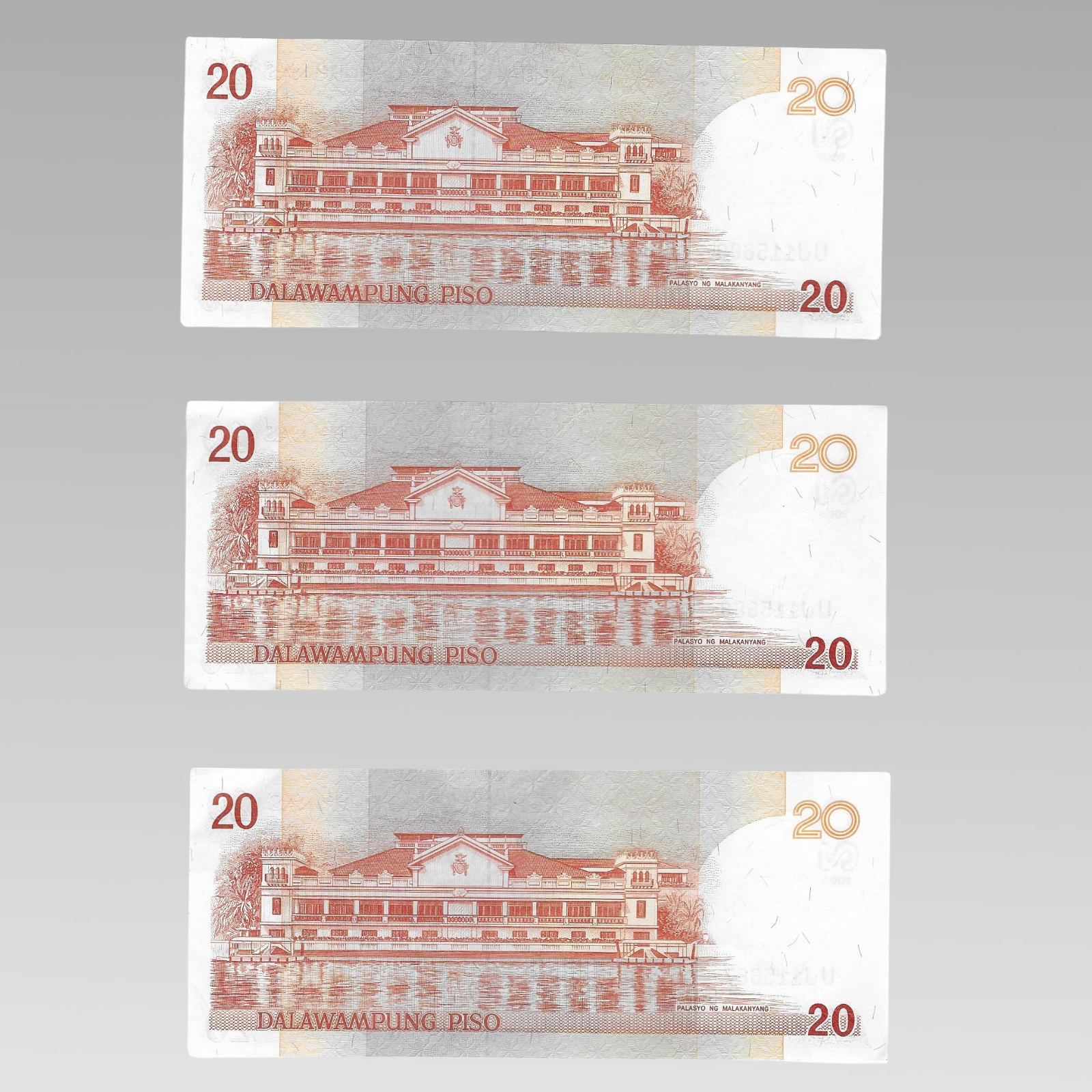 Set of 3 Philippines 20 Piso Banknotes Consecutive Serial Numbers