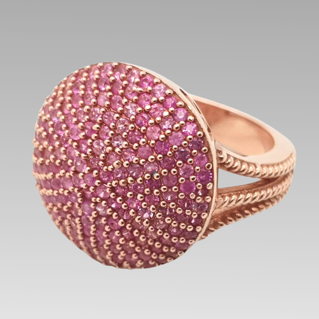 Pink Sapphire Cluster Ring Rose Gold Plated Sterling Silver Size O