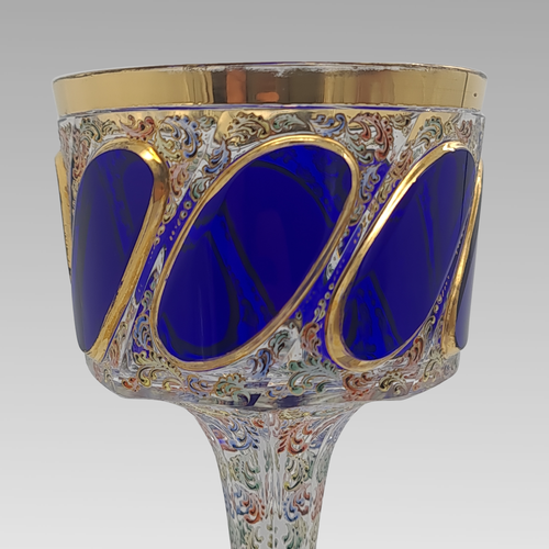 Antique Moser Tri-Colour Enamelled Glass Goblet c1890 Bohemian