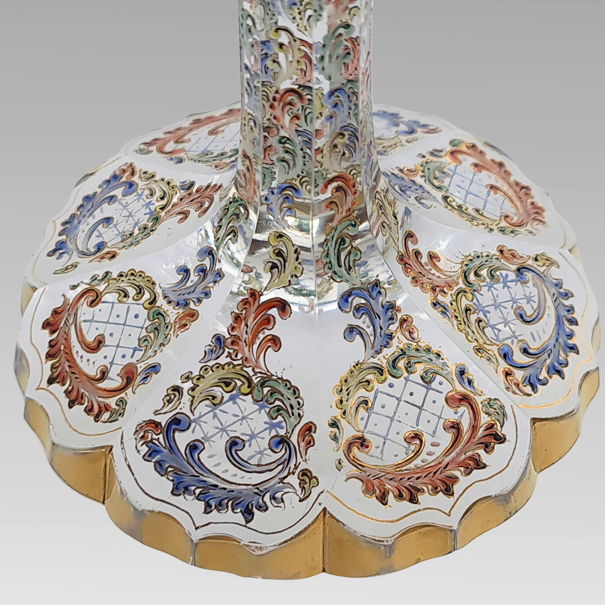 Antique Moser Tri-Colour Enamelled Glass Goblet c1890 Bohemian