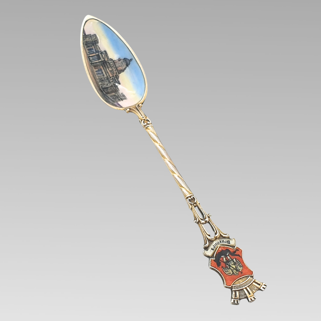 Vintage 800 Silver Enamel Bruxelles Souvenir Spoon 12.5cm