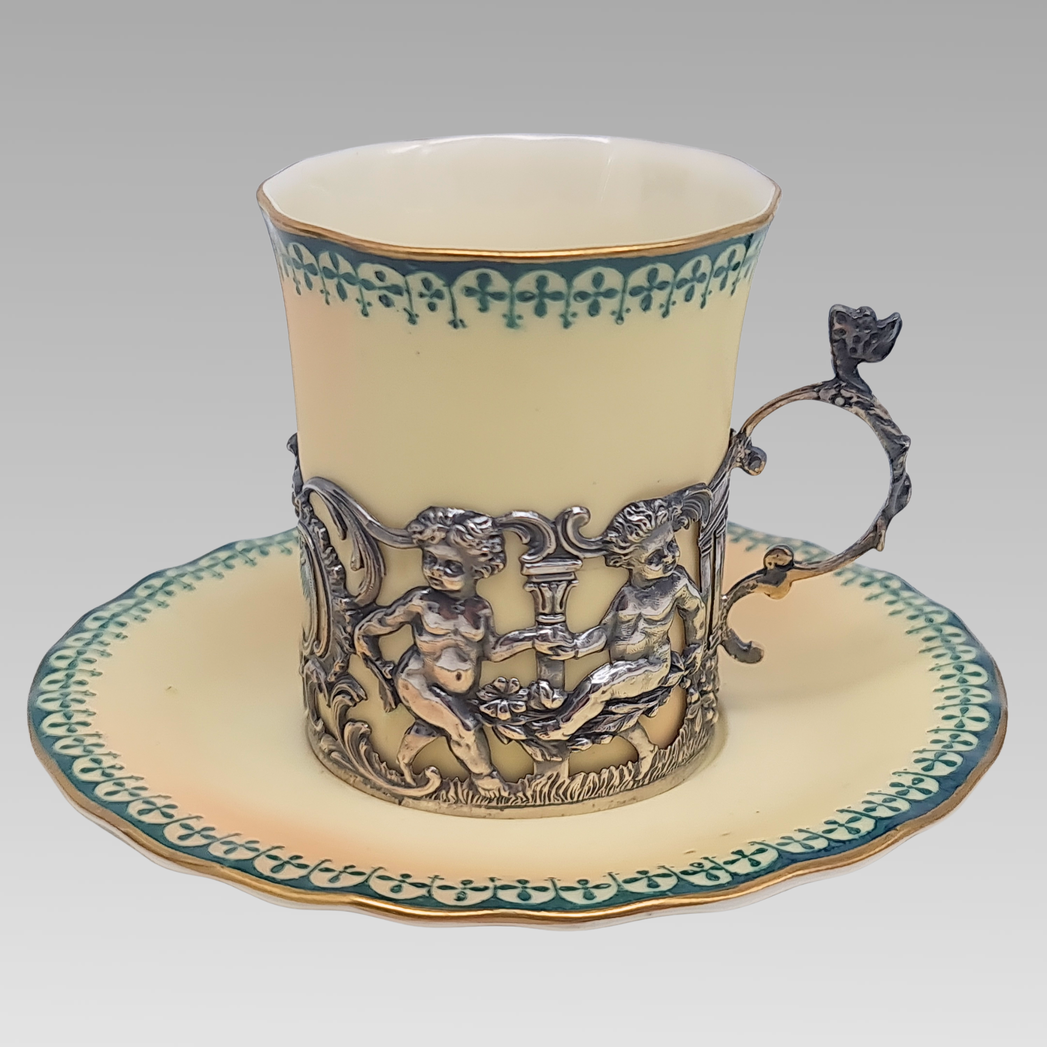 Antique Locke & Co Demitasse Cup Saucer Sterling Silver 1907