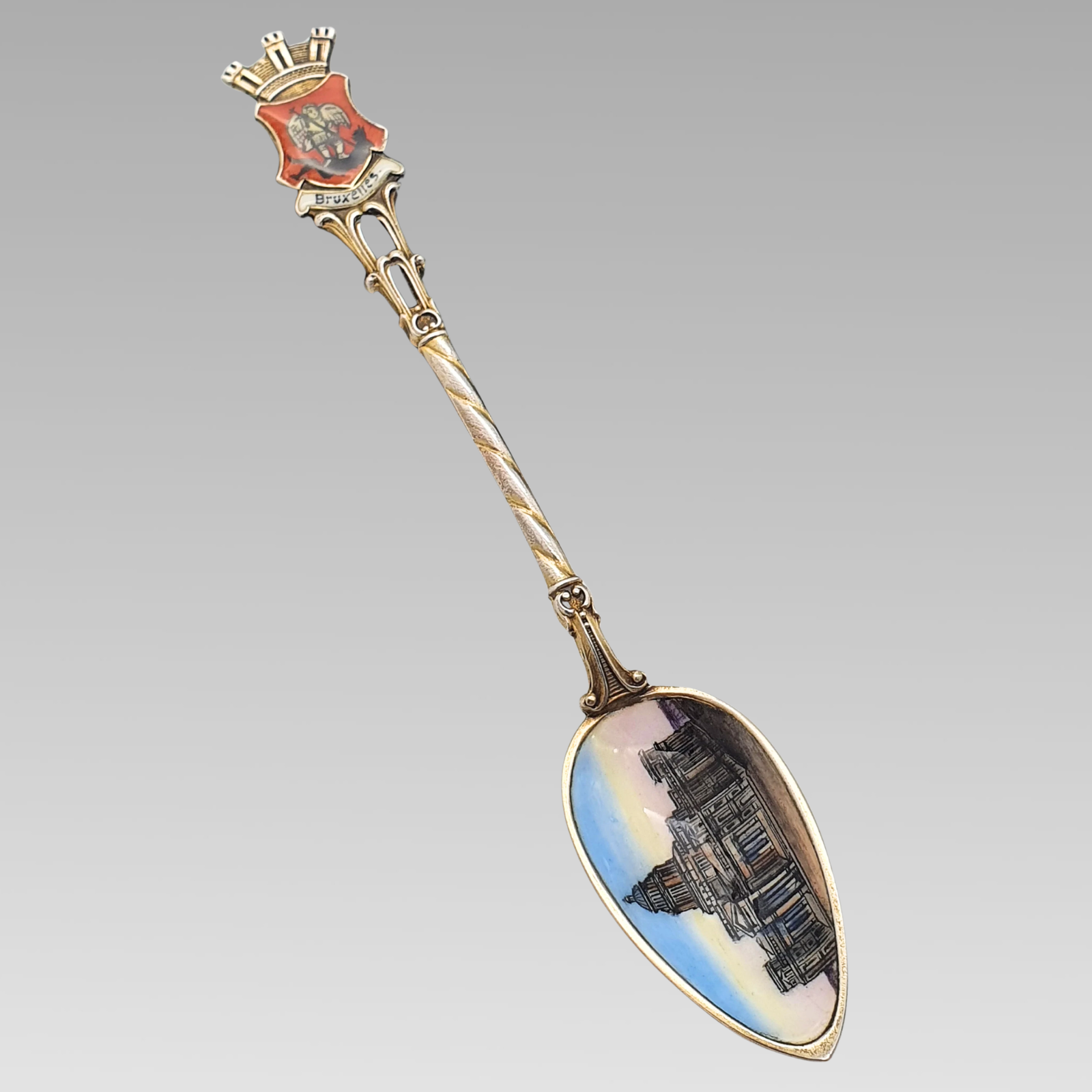 Vintage 800 Silver Enamel Bruxelles Souvenir Spoon 12.5cm