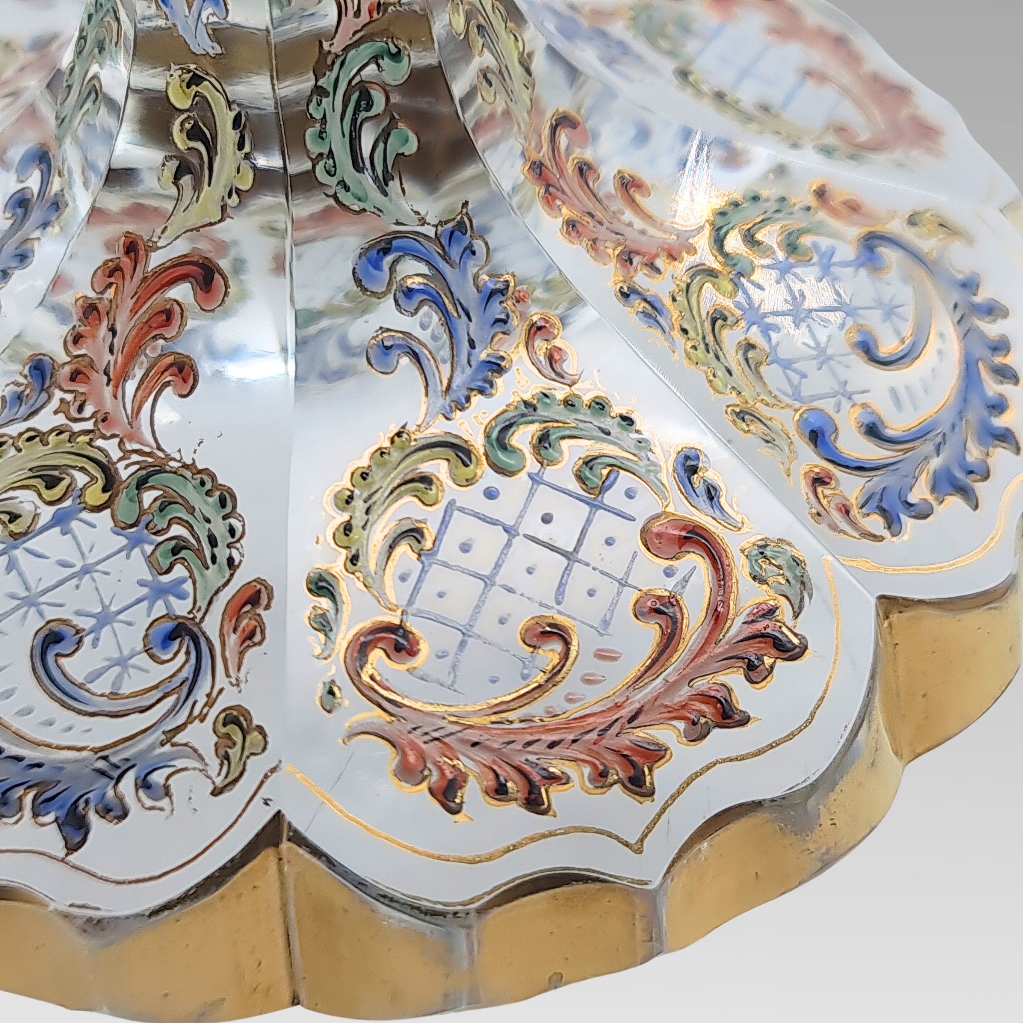 Antique Moser Tri-Colour Enamelled Glass Goblet c1890 Bohemian