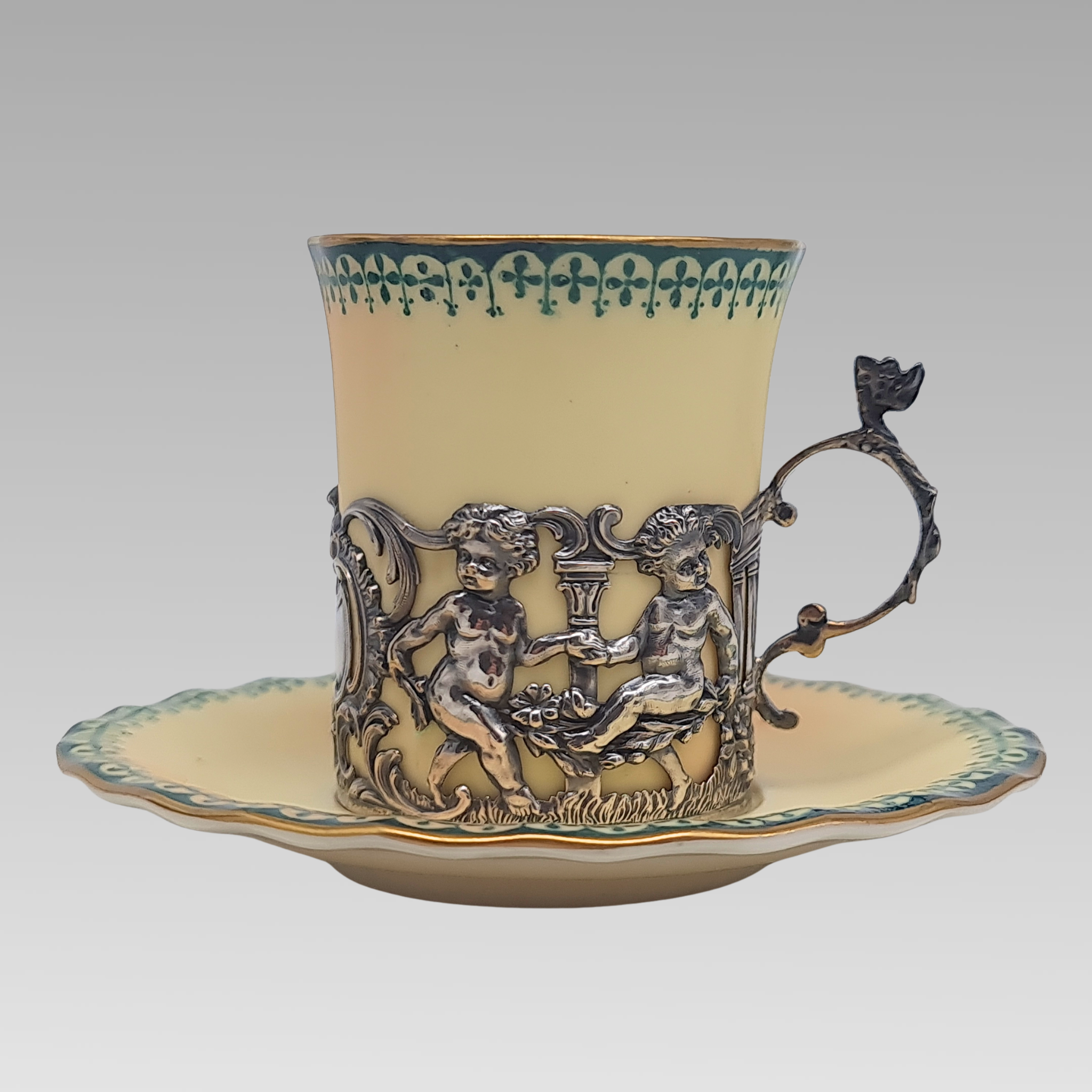 Antique Locke & Co Demitasse Cup Saucer Sterling Silver 1907