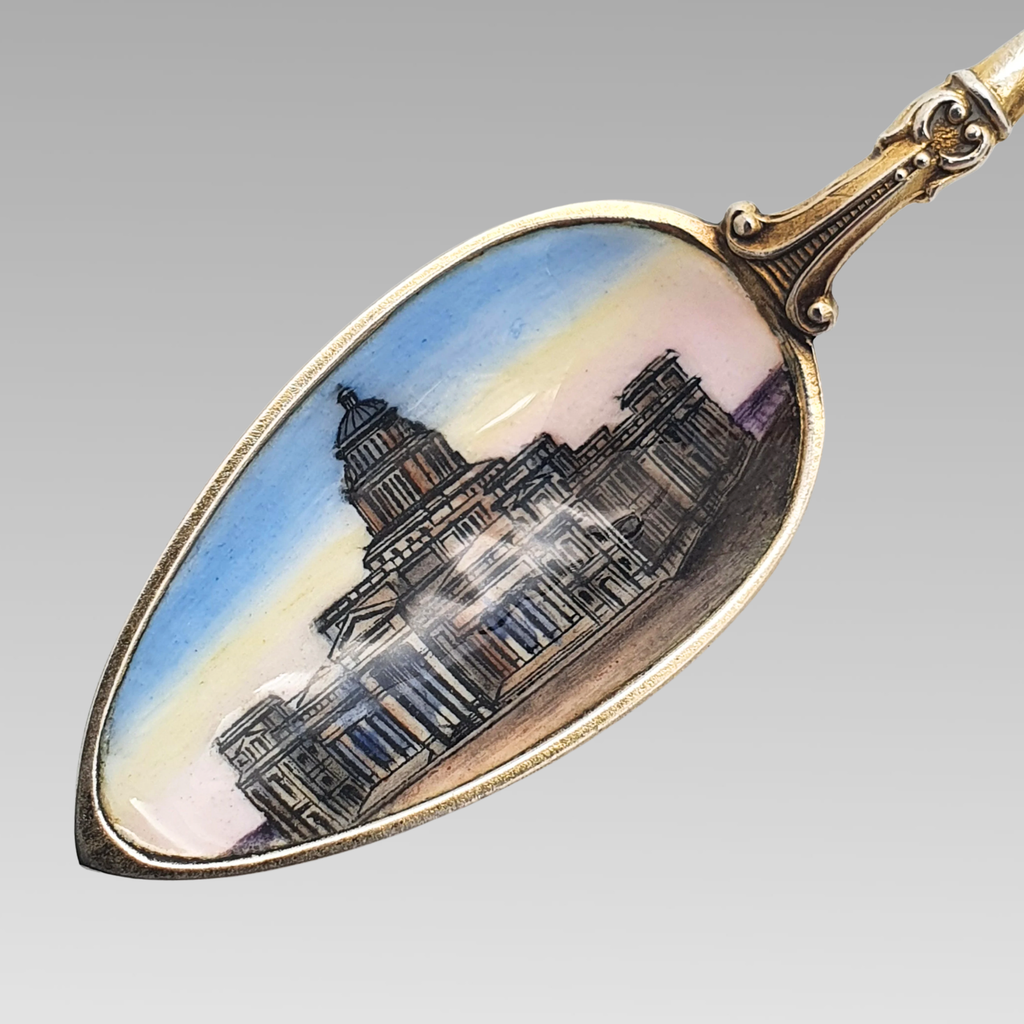 Vintage 800 Silver Enamel Bruxelles Souvenir Spoon 12.5cm