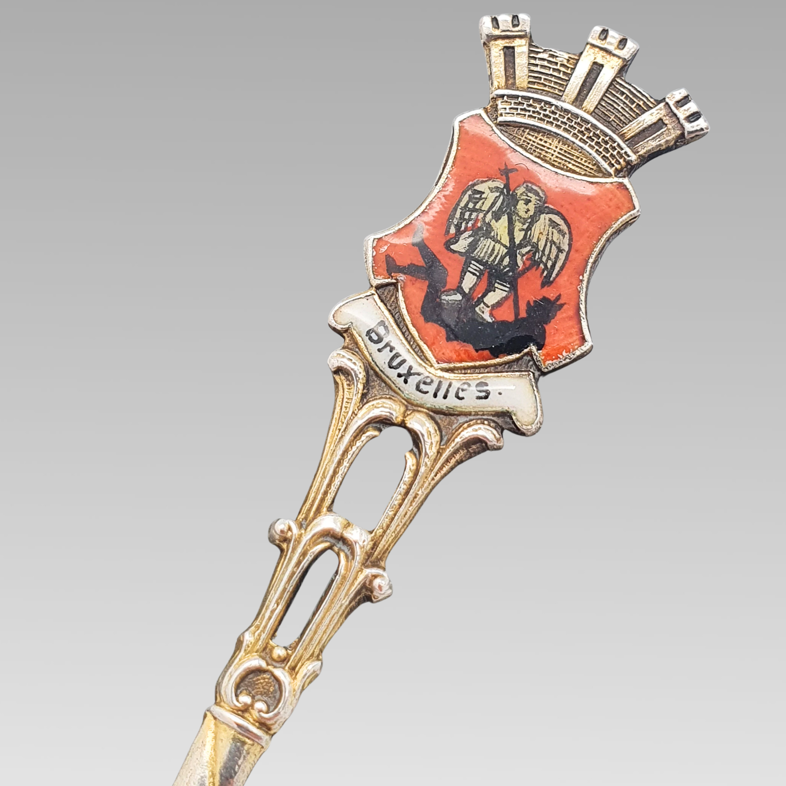 Vintage 800 Silver Enamel Bruxelles Souvenir Spoon 12.5cm