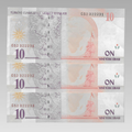 Set of three Turkey 10 Yeni Türk Lirası banknotes with consecutive serial numbers