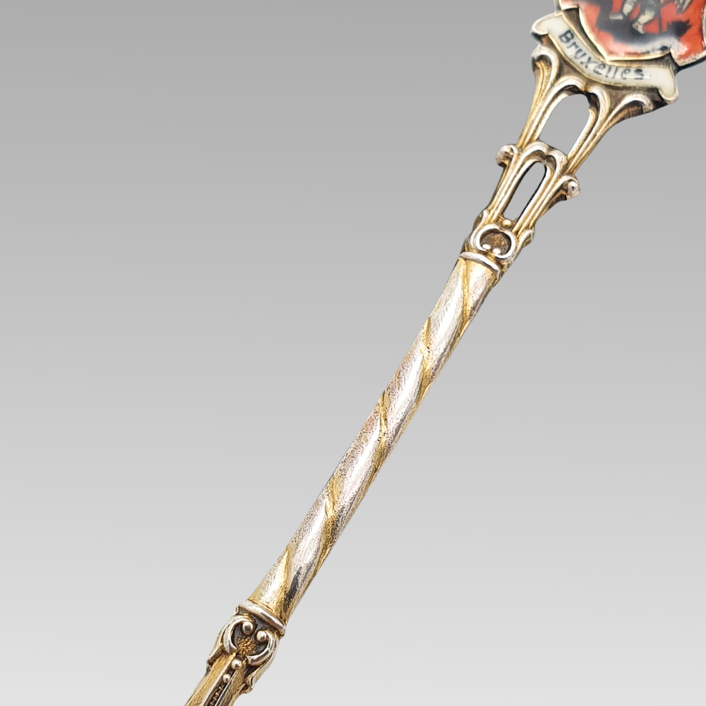 Vintage 800 Silver Enamel Bruxelles Souvenir Spoon 12.5cm