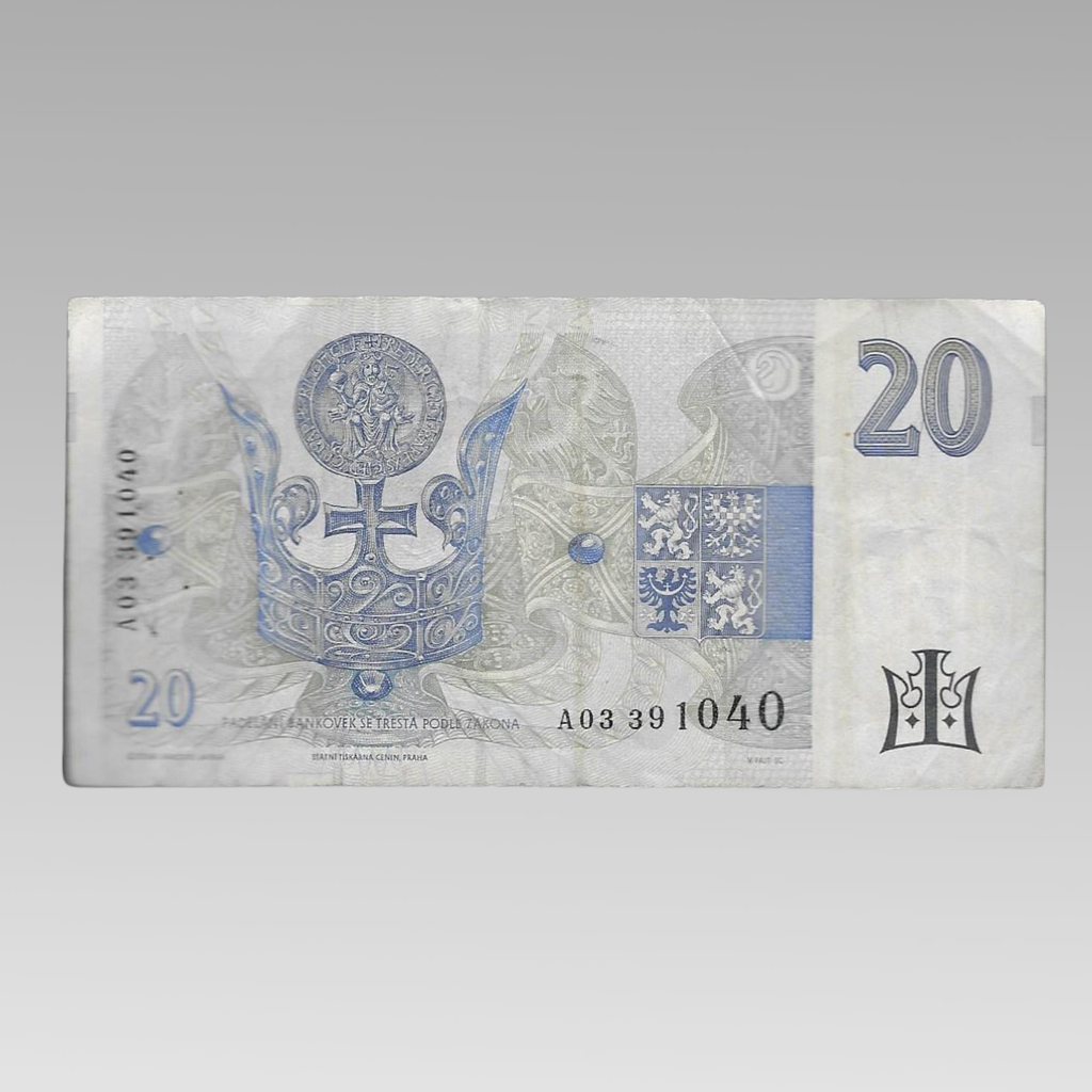 1994 Czech Republic 20 Korun banknote with low serial number A03 391040