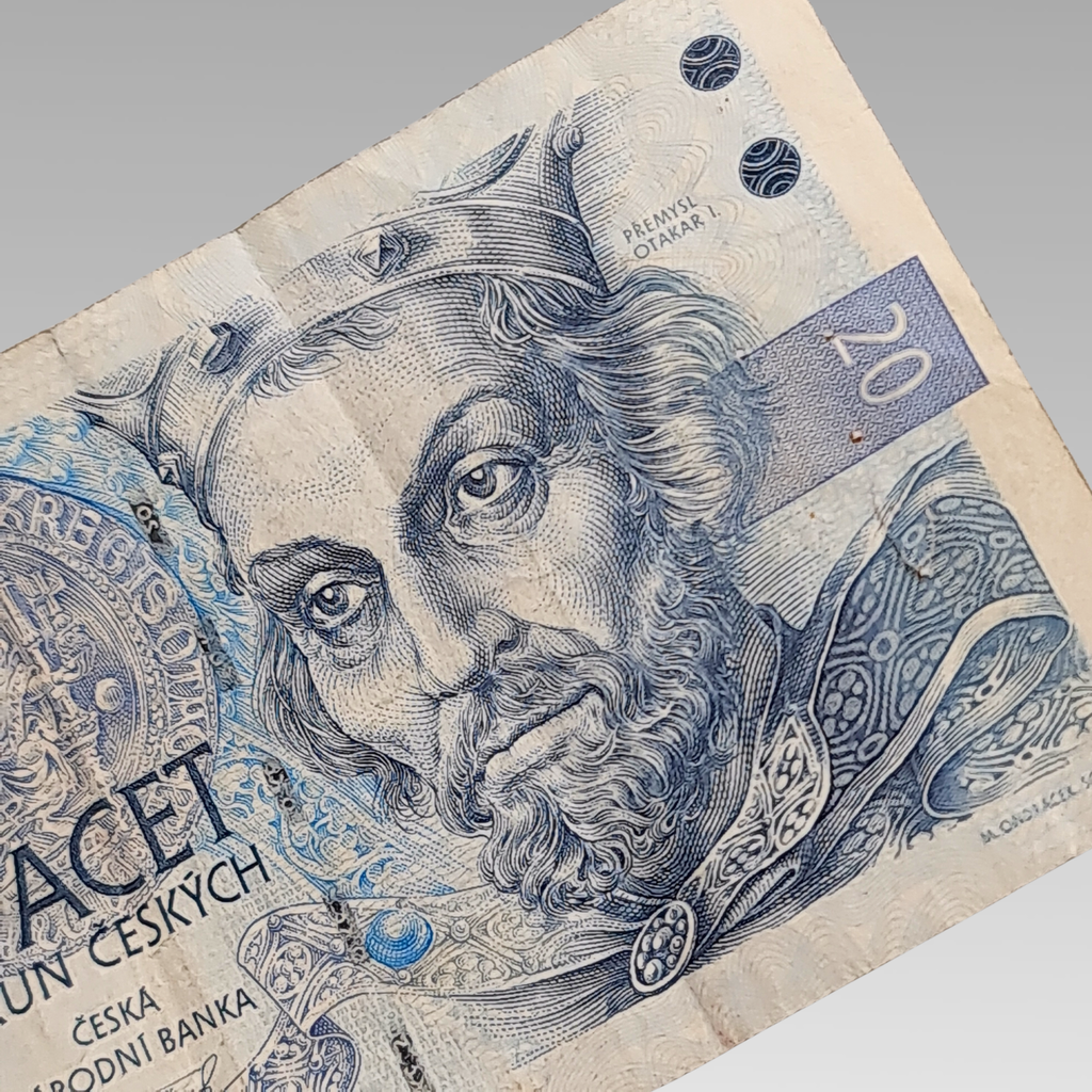 Reverse of 1994 Czech Republic 20 Korun banknote showing the Crown of Saint Wenceslas