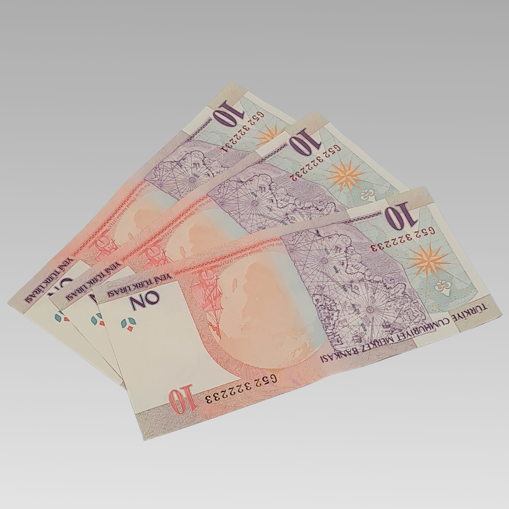 Turkey 10 Yeni Turk Lirasi Banknotes x3 Consecutive Serial Numbers EF