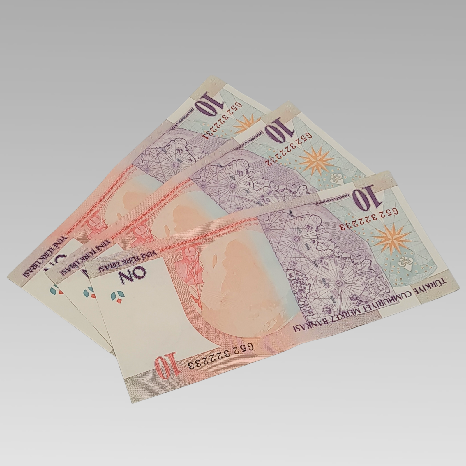 Turkey 10 Yeni Turk Lirasi Banknotes x3 Consecutive Serial Numbers EF