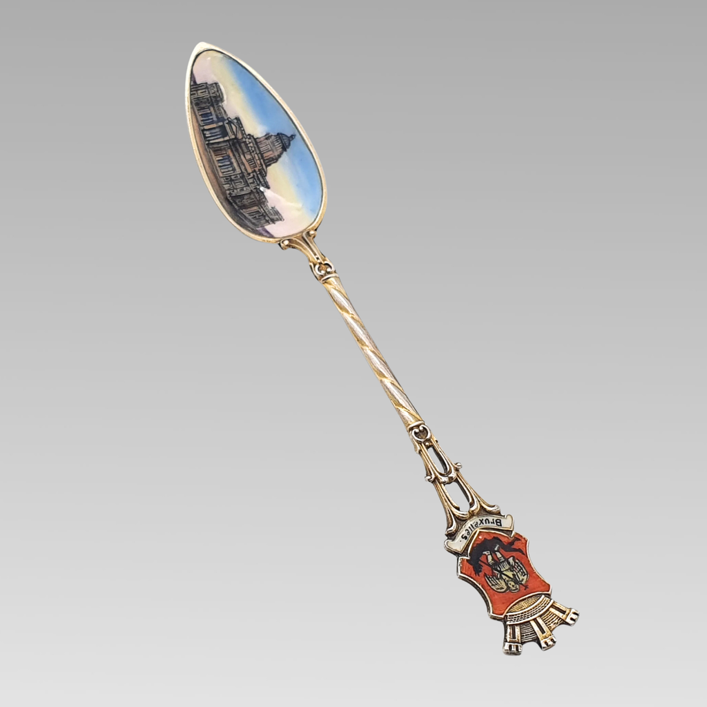 Vintage 800 Silver Enamel Bruxelles Souvenir Spoon 12.5cm