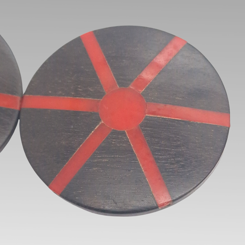 Victorian Wood & Coral Inlay Circular Belt Buckle Sash Fastener