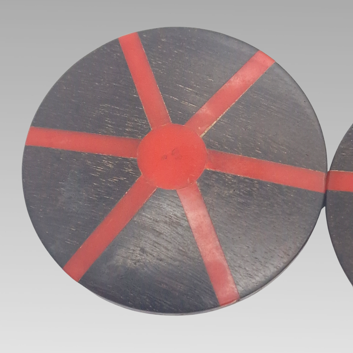 Victorian Wood & Coral Inlay Circular Belt Buckle Sash Fastener