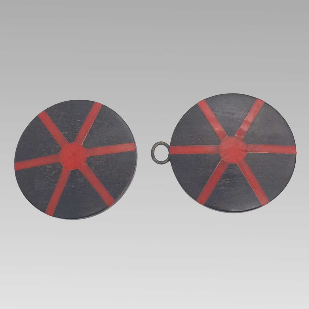 Victorian Wood & Coral Inlay Circular Belt Buckle Sash Fastener