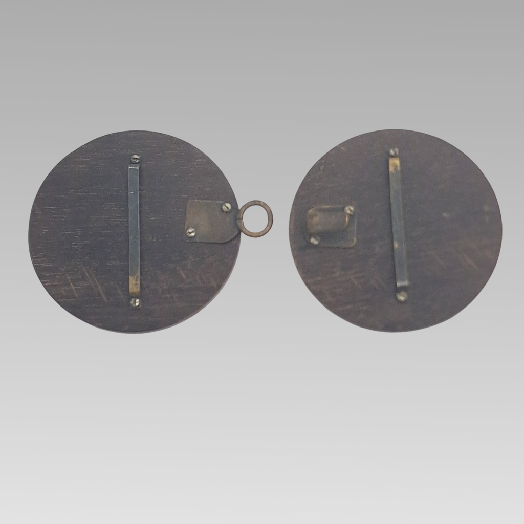 Victorian Wood & Coral Inlay Circular Belt Buckle Sash Fastener