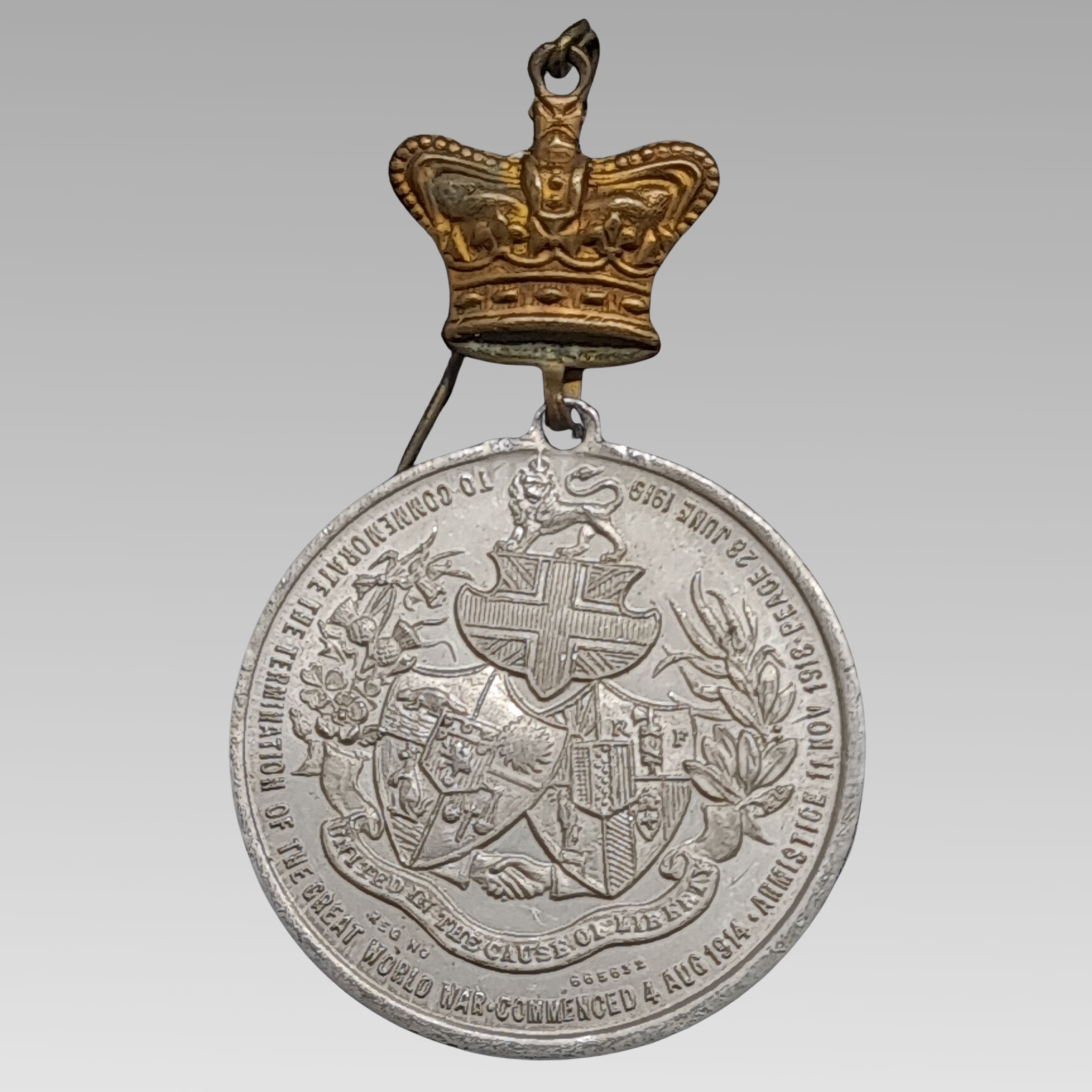Smethwick 1919 peace medal with crown suspension Fenwick Birmingham